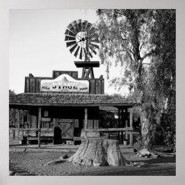 Póster Molino de viento vintage en blanco y negro