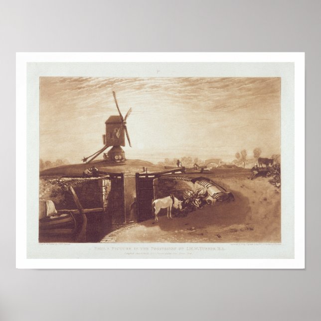 Póster Molino de viento y candado, grabado por William Sa (Frente)