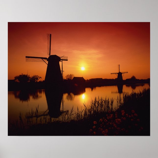 Póster Molinos de viento al atardecer, Kinderdijk, Países (Frente)