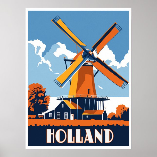 Póster Molinos de viento de Holanda - Viajes de época (Frente)
