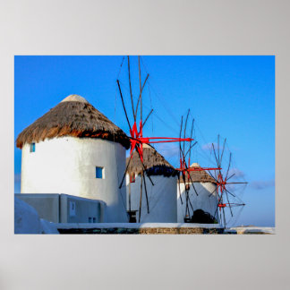 Póster Molinos de viento en la ciudad de Mykonos