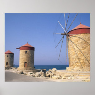 Póster Molinos de viento famosos y antiguos de Rodas Grec
