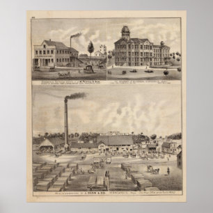 Póster Molinos y almacén de maderas en Minnesota