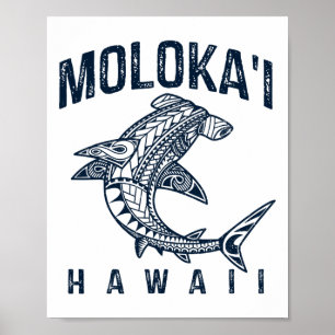 Póster Molokai Hawaii Tril Tiburón Polinesio Hawaiano Pla