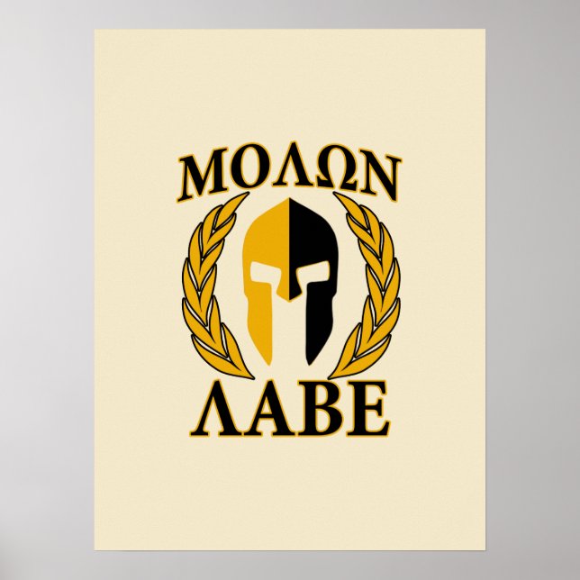 Póster Molon Labe Spartan Helmet Laureles cálidos Beige (Frente)