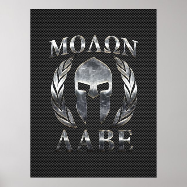 Póster Molon Labe Steel Spartan Helmet en fibra de carbon (Frente)