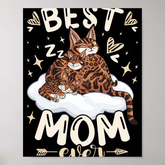 Póster Mom Ever, Bengal Cat 2 Kittens, Mother's Day, Moth (Frente)