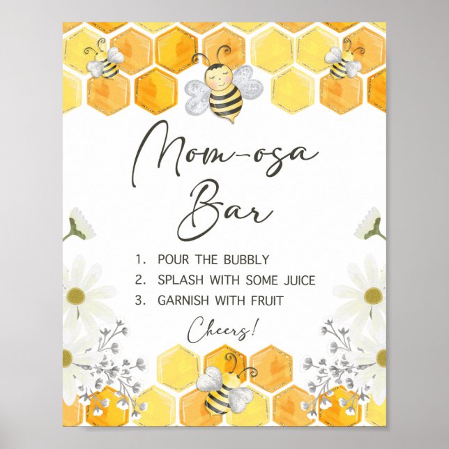 Póster Mom-osa Bar Baby Shower Rótulo Honey Bee (Frente)