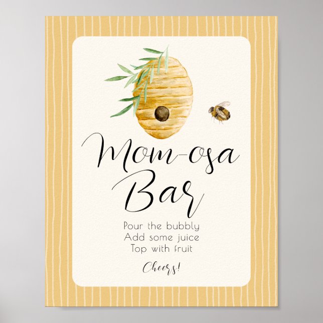 Póster Mom-osa Bar Bee Themed Baby Shower Table Sign (Frente)