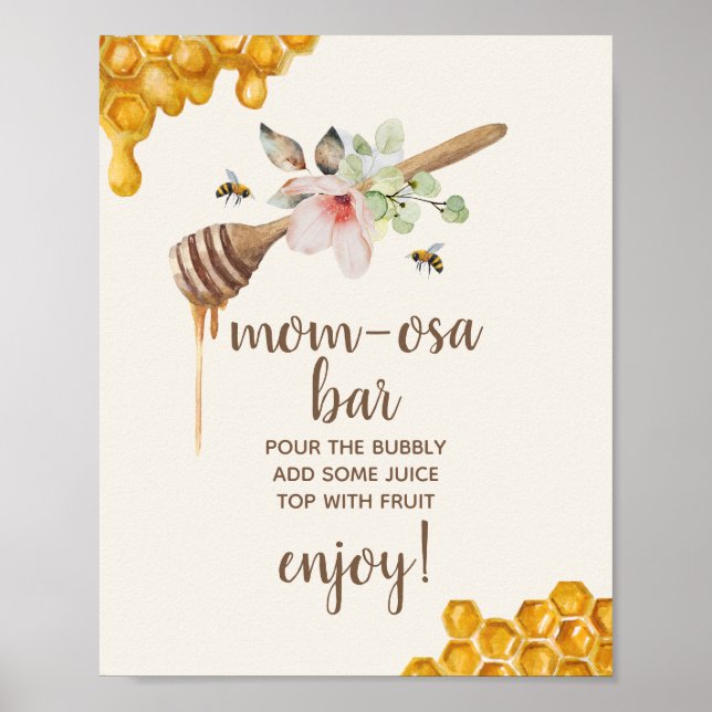 Póster Mom-osa Bar Honey Bee Baby Shower (Frente)