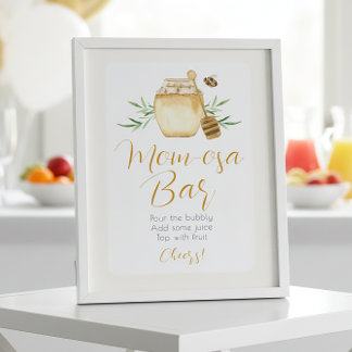 Póster Mom-osa Bar Honey Bee Baby Shower Table Sign