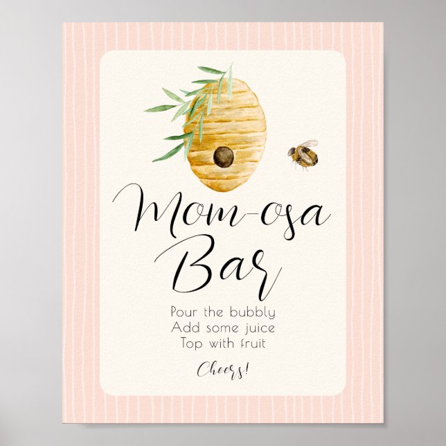 Póster Mom-osa Bar Pink Bee Themed Girl Baby Shower Sign (Frente)
