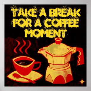 Póster MOMENTO DE CAFÉ / Taza de café y cafetera rojas am