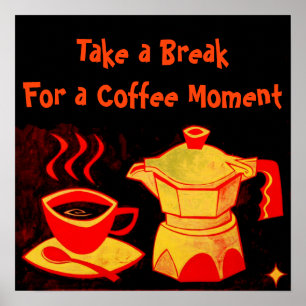 Póster MOMENTO DE CAFÉ / Taza de café y cafetera rojas am