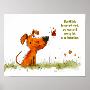 Póster Momento de perro de cómic en acuarela y mariposa