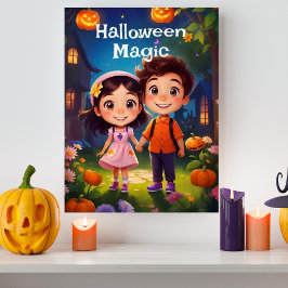 Póster Momentos mágicos del Jardín de Halloween AI genera