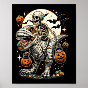 Póster Momia de esqueleto montando dinosaurio T Rex niños