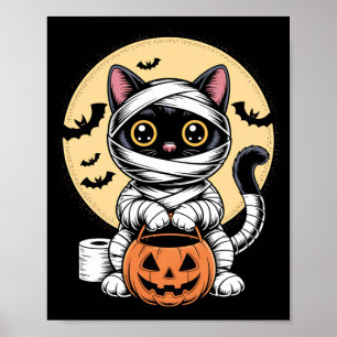 Póster Momia de Gato Negro Hombres Mujeres Niños Hallowee