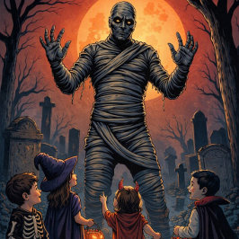 Póster Momia de 'Truco o Trato' en el cementerio