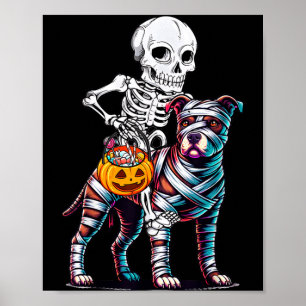 Póster Momia en Esqueleto Pitbull Perro Halloween Diverti