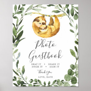 Póster Mommy Baby Sloth Baby Shower Photo Guestbook Rótul