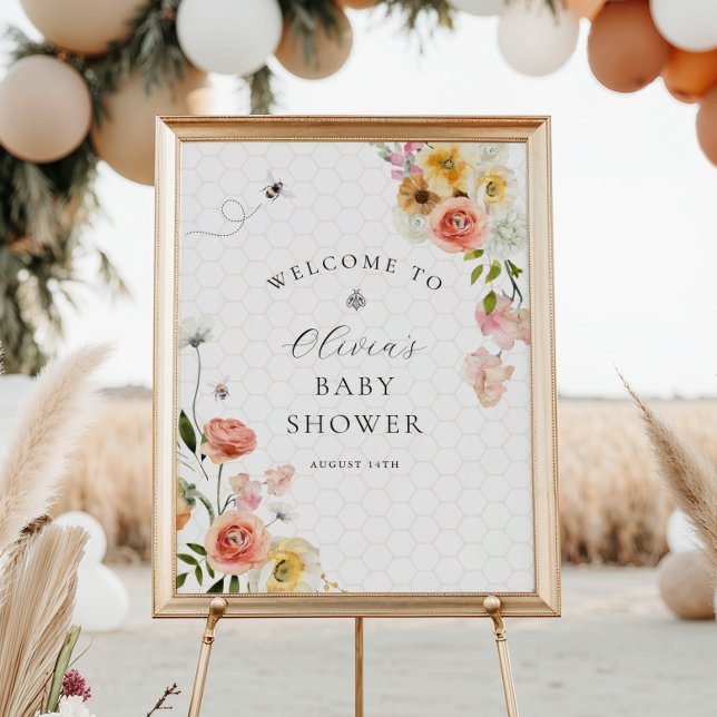 Póster Mommy to Bee Floral Baby Shower Welcome (Subido por el creador)