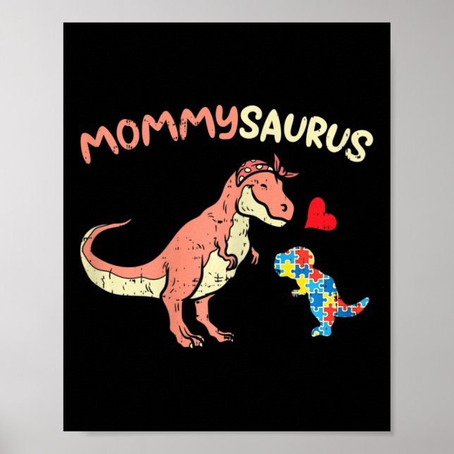 Póster Mommysaurus Puzzle Dinosaur Autism Awareness Mom M (Frente)