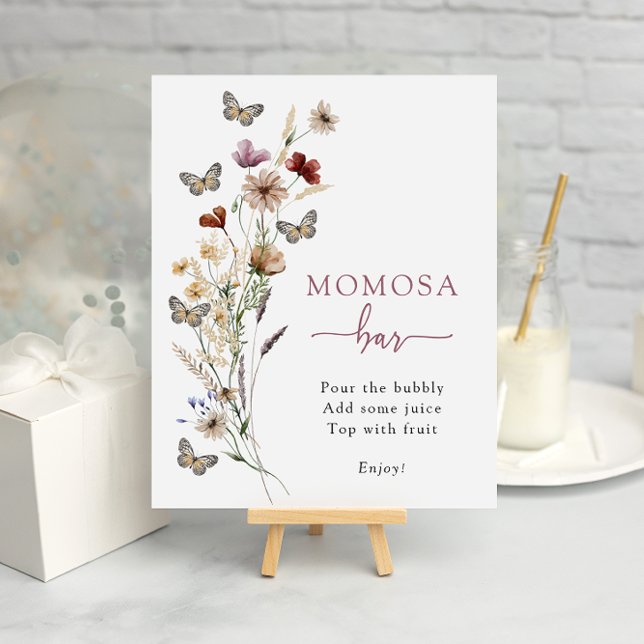 Póster Momosa Bar (Dusty Pink Wildflower Mimosa Bar Poster with Butterflies by Painted Paperie
)