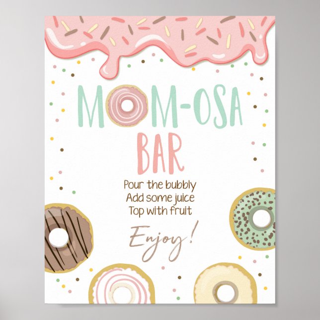 Póster Momosa Bar Mom-Osa Chica Rosa Rótulo de fiesta de  (Frente)