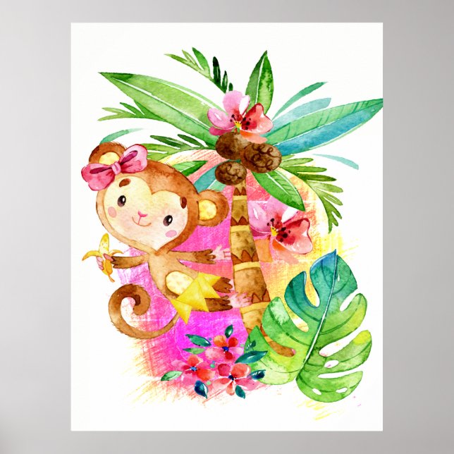 Póster Mona de mono lindo trepando un árbol (Frente)