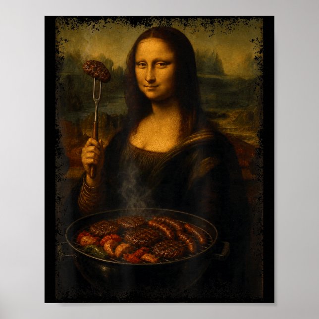 Póster Mona lisa asando barbacoa divertido  (Frente)