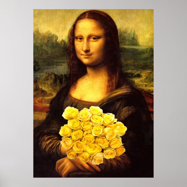 Póster Mona Lisa Con Bouquet De Rosas Amarillas (Frente)