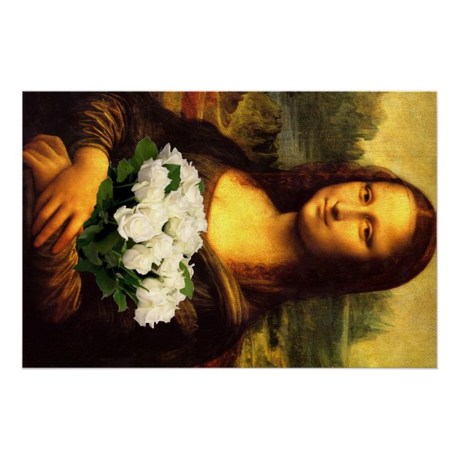 Póster Mona Lisa Con Bouquet De Rosas Blancas (Anverso)