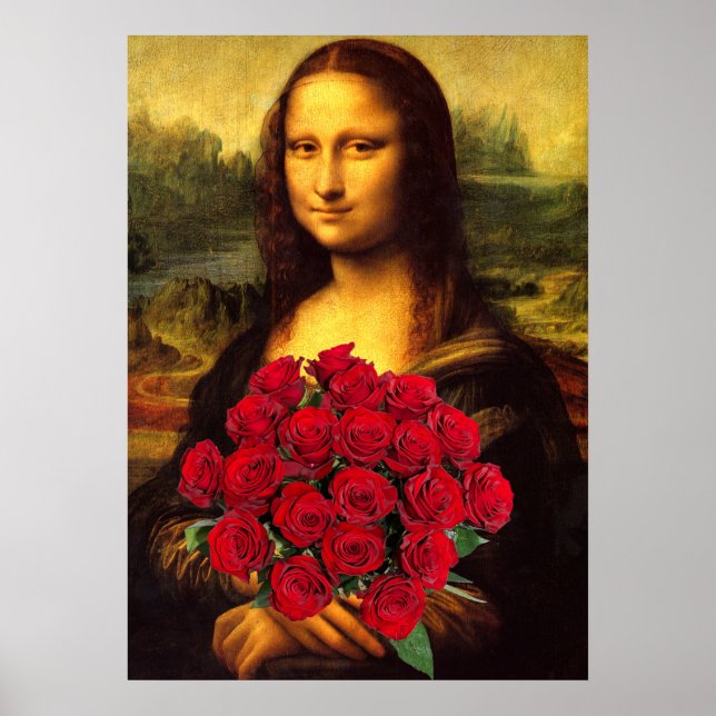Póster Mona Lisa Con Bouquet De Rosas Rojas (Frente)