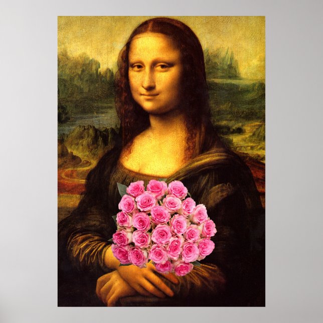 Póster Mona Lisa Con Bouquet De Rosas Rosa (Frente)
