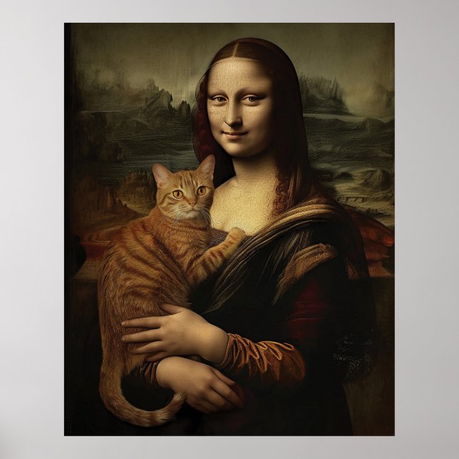 Póster Mona Lisa con gato (Frente)