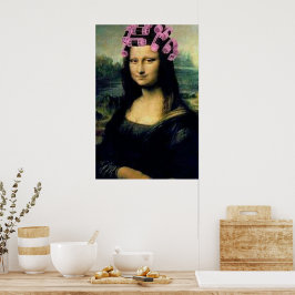 Póster Mona Lisa con rodillos de pelo rosado Leonardo da