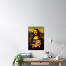 Mona Lisa con su gato (piel de gato) Amantes de ma