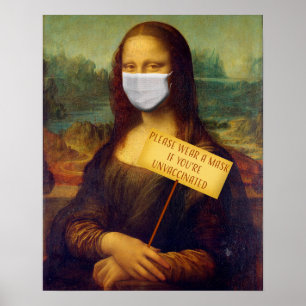 Póster Mona Lisa dice por favor use una máscara