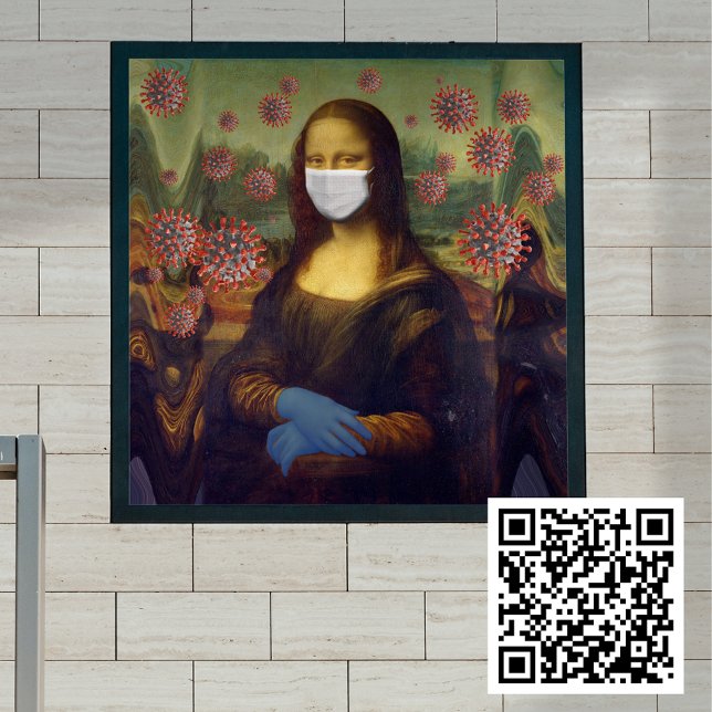 Póster Mona Lisa enmascarada jugando a salvo en torno al  (Masked Mona Lisa Playing Safe Around Coronavirus Poster)