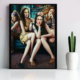 Póster Mona Lisa graciosa con su equipo de chicas