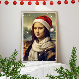 Póster Mona Lisa  in Santa  hat - festive vibes