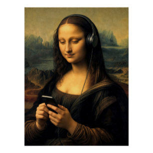 Póster Mona Lisa moderna con teléfono inteligente