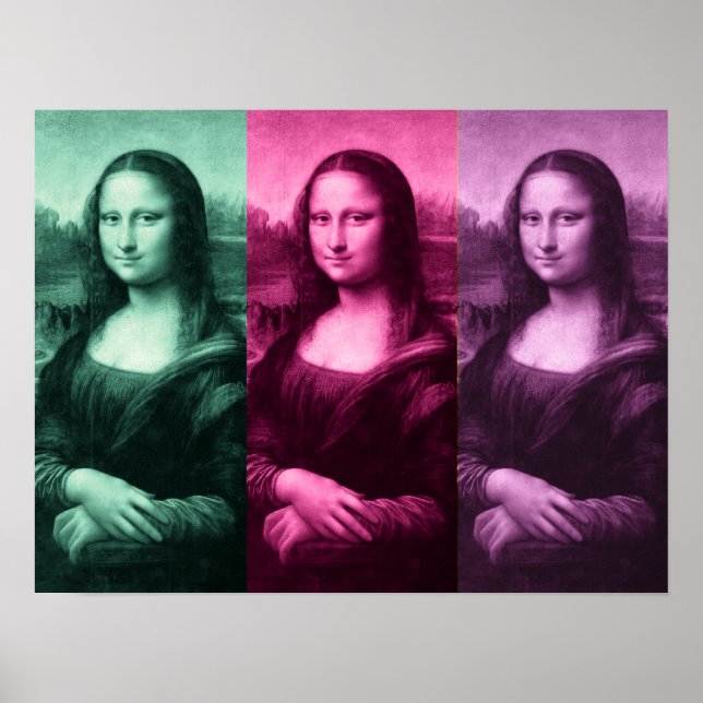 Póster Mona Lisa Púrpura Rosa Verde (Frente)