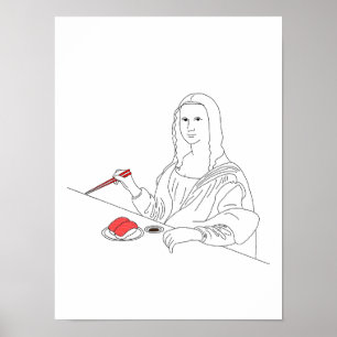 Póster Mona Lisa Reimaginada con Fusión Japonesa de Sushi