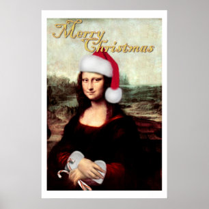 Póster Mona Lisa Sombrero de Santa Navidad
