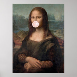 Póster Mona Lisa soplando chicle rosa