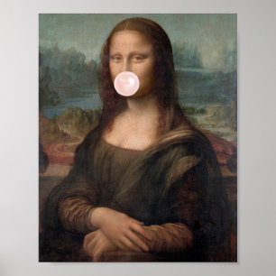 Póster Mona Lisa Soplando Chicle Rosa