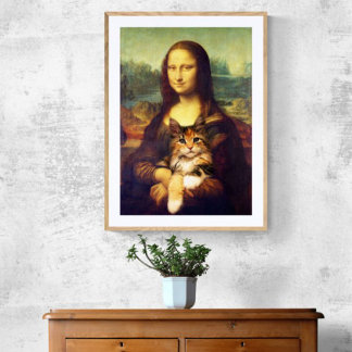 Póster Mona Lisa sosteniendo a su gato mascota Leonardo d