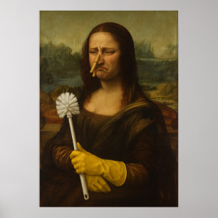 Póster Mona Lisa sosteniendo cepillo de inodoro